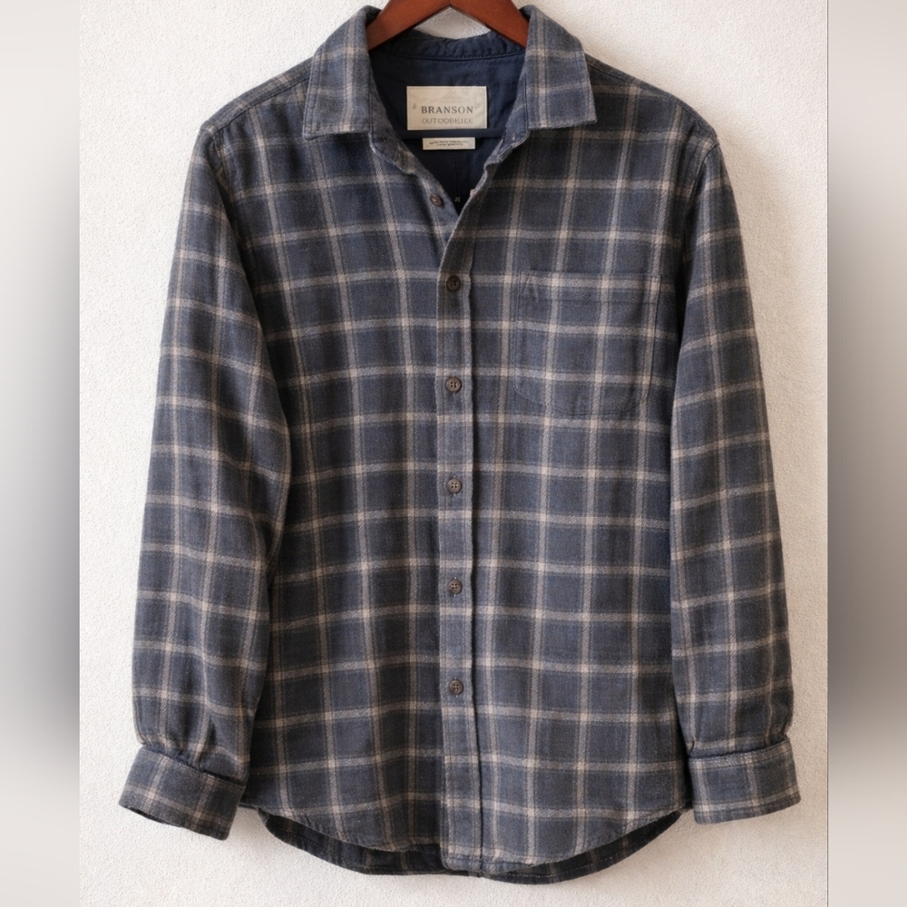 Outdoor Life Slim Fit Gray Bown Men's Elbow Patch Plaid Long Sleeves Top Size XL